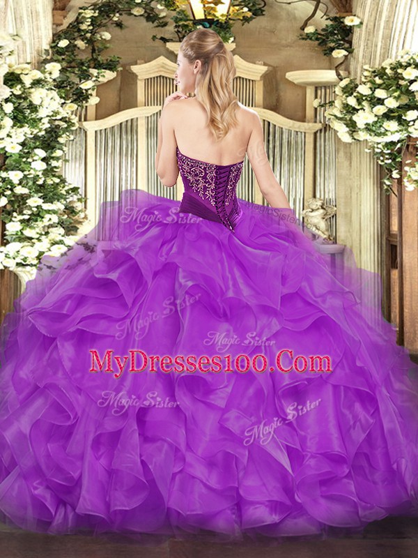 Dynamic Sleeveless Organza Floor Length Lace Up Vestidos de Quinceanera in Olive Green with Beading and Ruffles