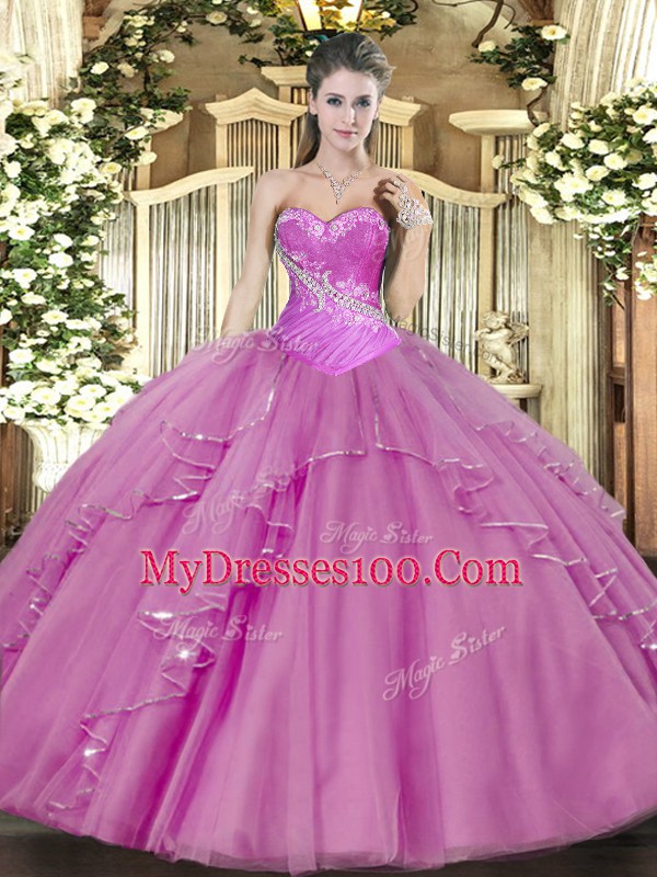 Decent Lilac Lace Up Sweetheart Beading Quinceanera Dress Tulle Sleeveless