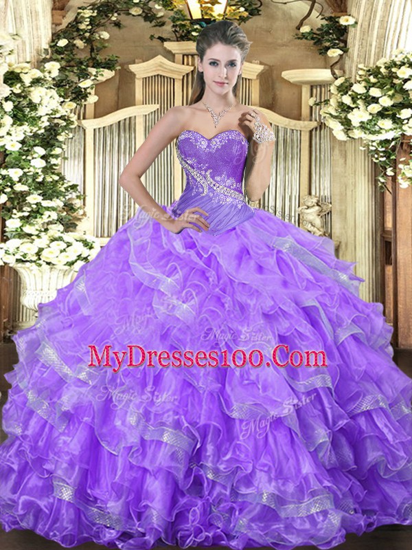 Best Organza Sleeveless Floor Length Sweet 16 Dresses and Beading and Ruffled Layers