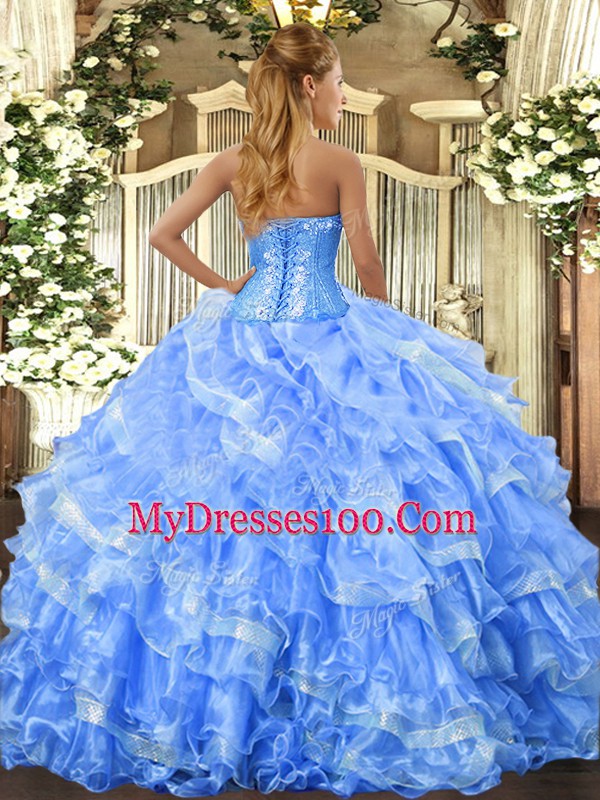 Best Organza Sleeveless Floor Length Sweet 16 Dresses and Beading and Ruffled Layers