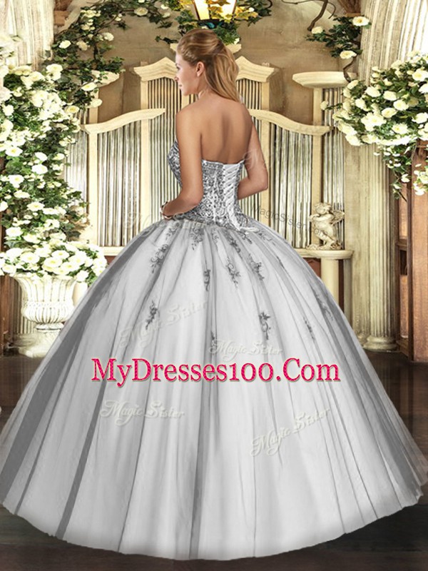 Inexpensive Sweetheart Sleeveless Lace Up Quinceanera Dresses Olive Green Tulle