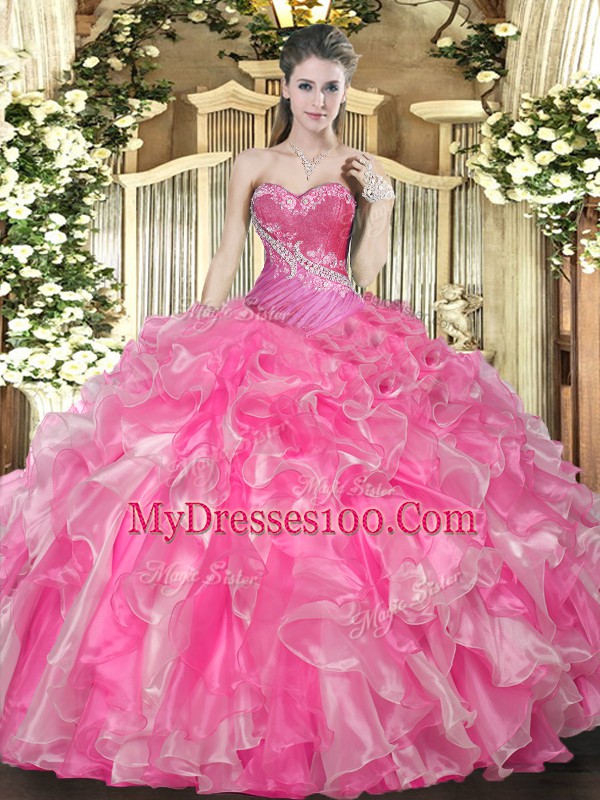Organza Sleeveless Floor Length Vestidos de Quinceanera and Beading and Ruffles