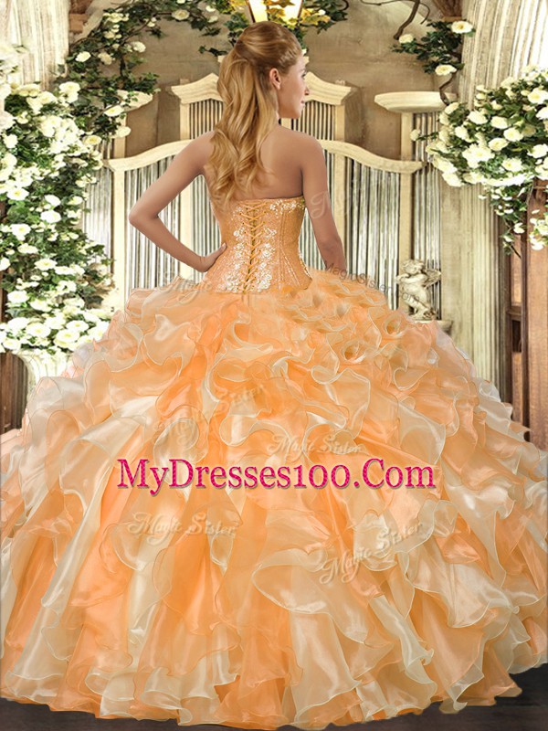 Organza Sleeveless Floor Length Vestidos de Quinceanera and Beading and Ruffles