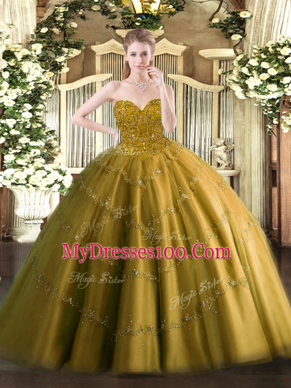 Glamorous Tulle Sweetheart Sleeveless Lace Up Appliques Quinceanera Gowns in Brown