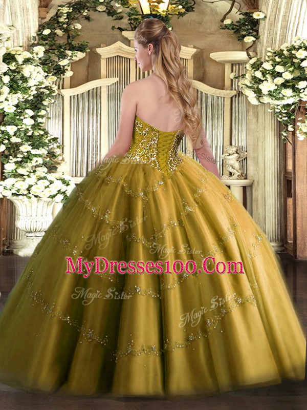 Glamorous Tulle Sweetheart Sleeveless Lace Up Appliques Quinceanera Gowns in Brown