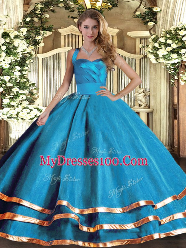 Floor Length Ball Gowns Sleeveless Baby Blue Quinceanera Dresses Lace Up
