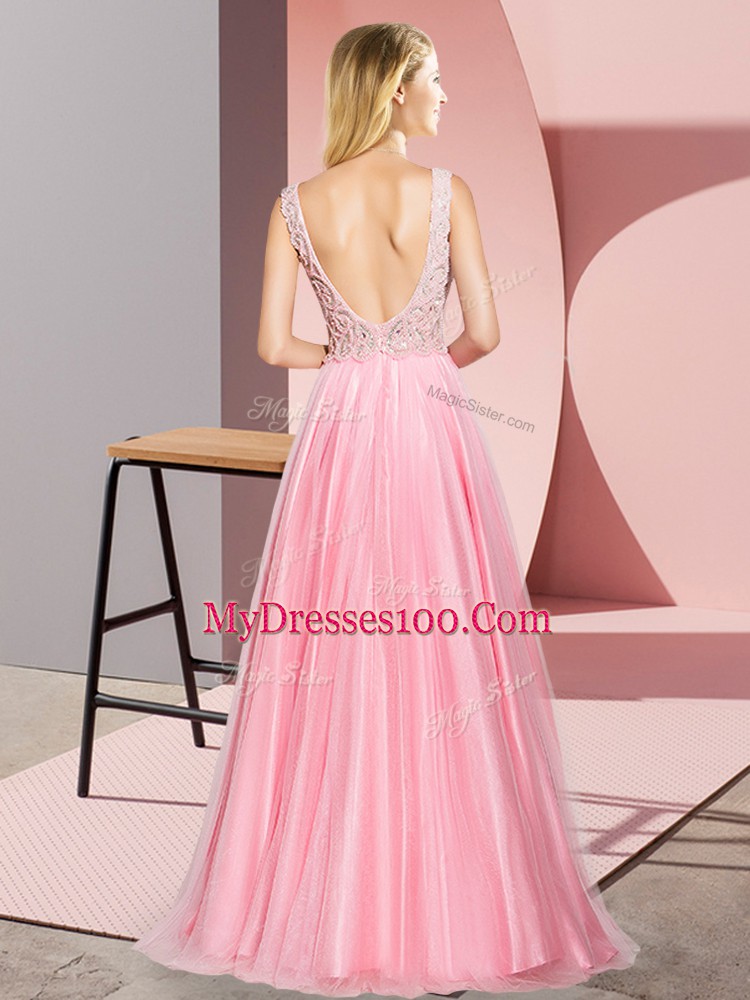 Deluxe Sleeveless Floor Length Lace Zipper Prom Dress with Lavender