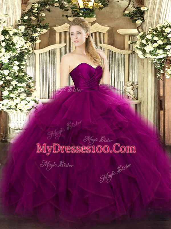 Fuchsia Ball Gowns Ruffles Sweet 16 Quinceanera Dress Zipper Tulle Sleeveless Floor Length
