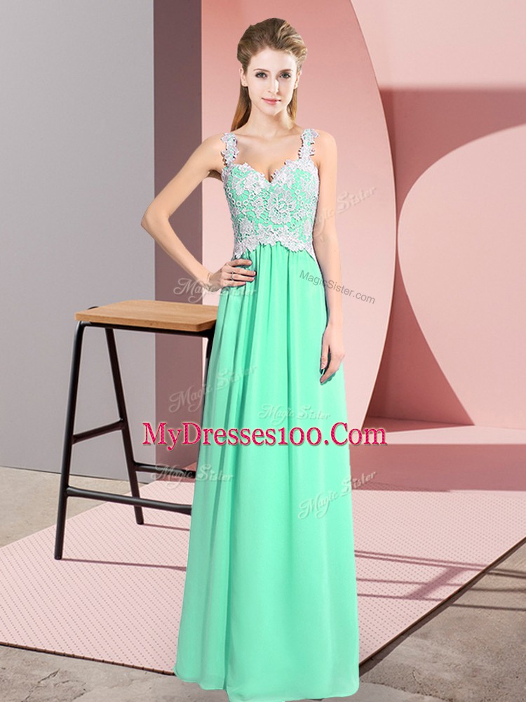 Apple Green Prom Dresses Prom and Party with Lace V-neck Sleeveless Zipper