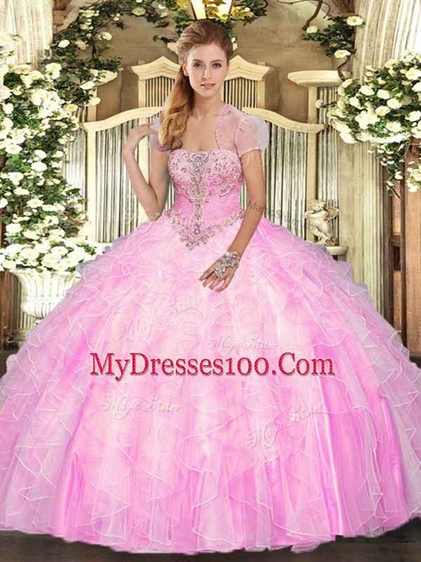 Customized Tulle Sleeveless Floor Length Quinceanera Dress and Appliques and Ruffles