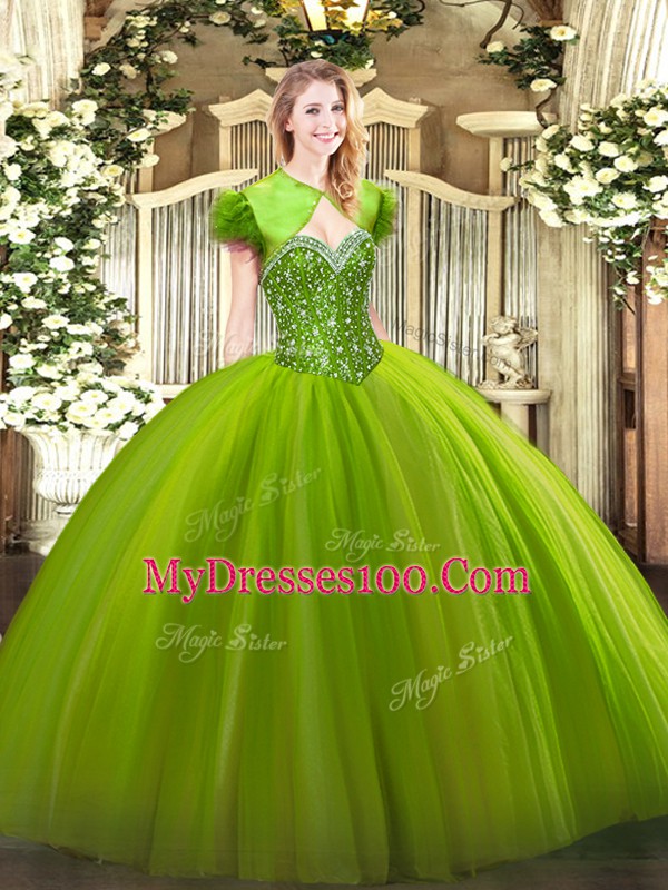 Sweetheart Sleeveless Tulle 15 Quinceanera Dress Beading Lace Up