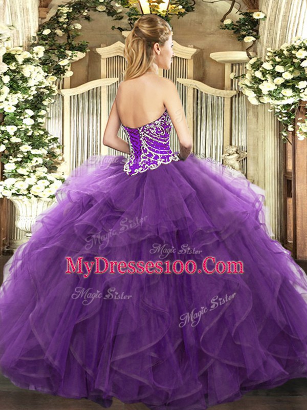 Discount Sweetheart Sleeveless Tulle Sweet 16 Dresses Beading and Ruffles Lace Up