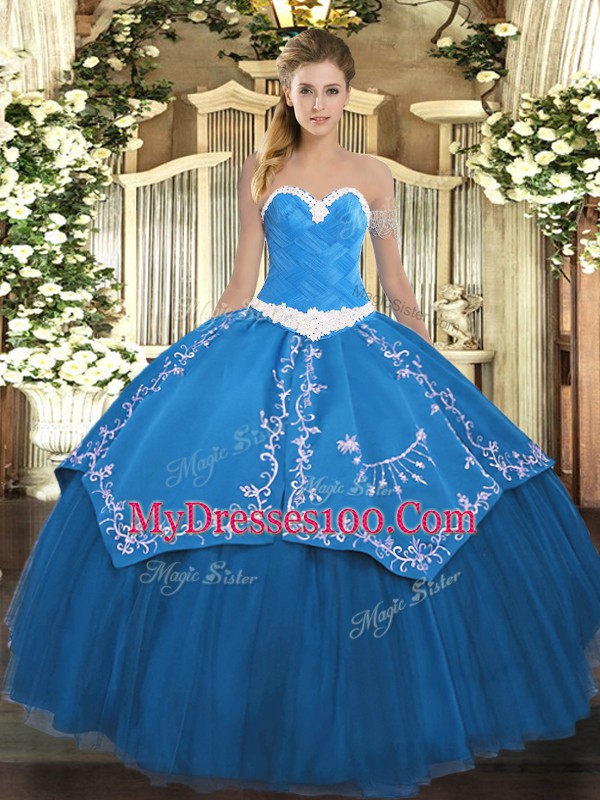 Glorious Floor Length Ball Gowns Sleeveless Blue Ball Gown Prom Dress Lace Up