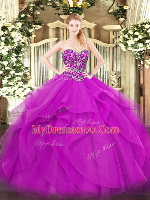 Affordable Sleeveless Beading and Ruffles Lace Up Quinceanera Dress