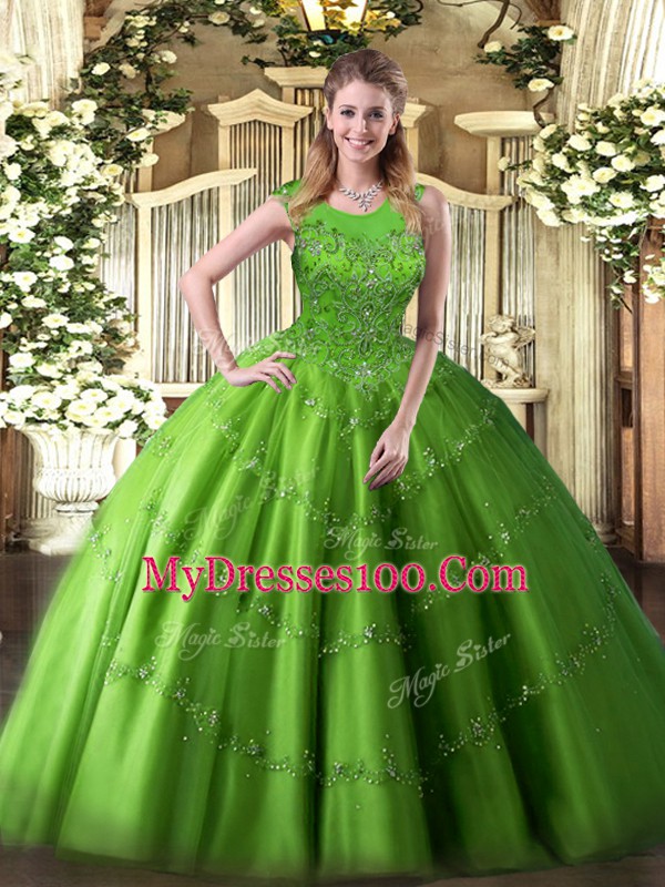 Cheap Sleeveless Beading and Appliques Floor Length 15th Birthday Dress