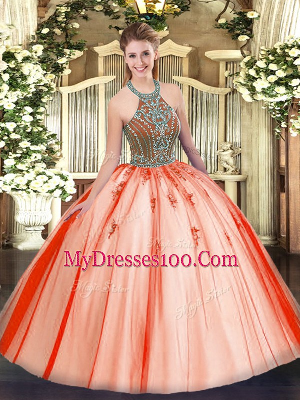 Adorable Sleeveless Lace Up Floor Length Beading Sweet 16 Dress