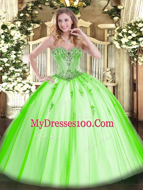 Sexy Sleeveless Lace Up Floor Length Beading and Appliques 15 Quinceanera Dress