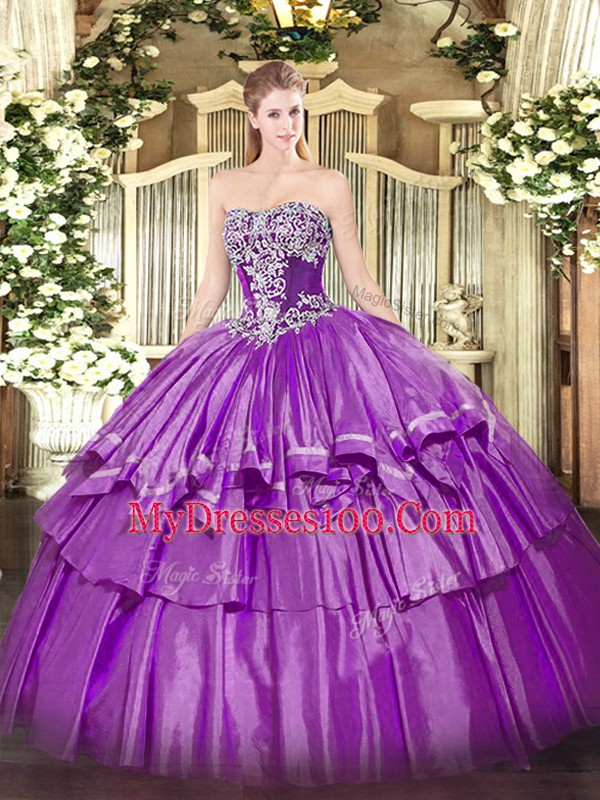 Exquisite Floor Length Ball Gowns Sleeveless Purple 15 Quinceanera Dress Lace Up