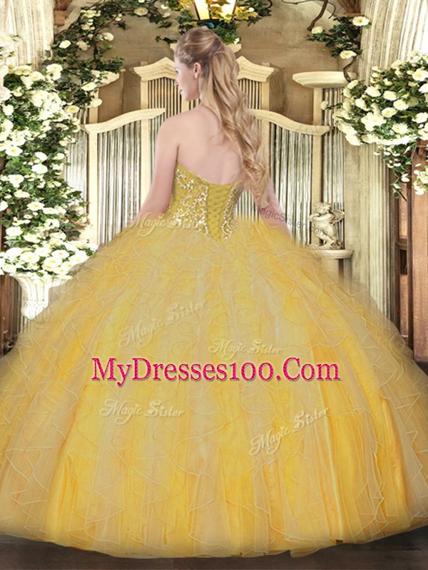 New Style Fuchsia Ball Gowns Sweetheart Sleeveless Organza Floor Length Lace Up Beading and Ruffles Vestidos de Quinceanera