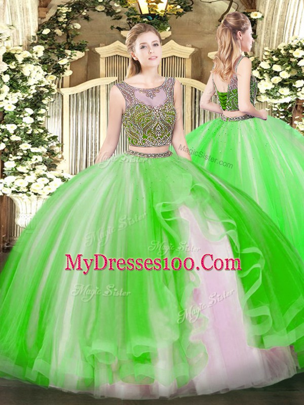 Sleeveless Beading and Ruffles Floor Length Sweet 16 Quinceanera Dress
