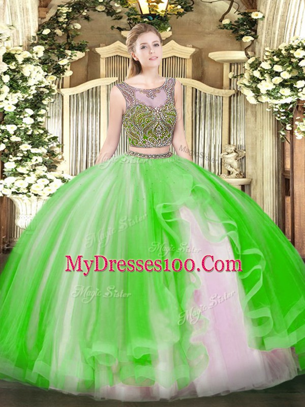 Sleeveless Beading and Ruffles Floor Length Sweet 16 Quinceanera Dress