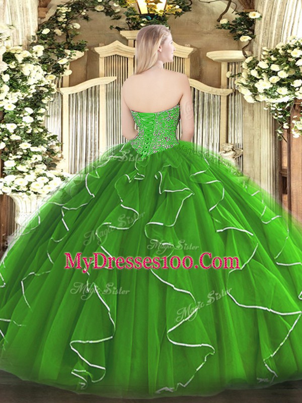 Ball Gowns Sweet 16 Quinceanera Dress Green Sweetheart Tulle Sleeveless Floor Length Lace Up