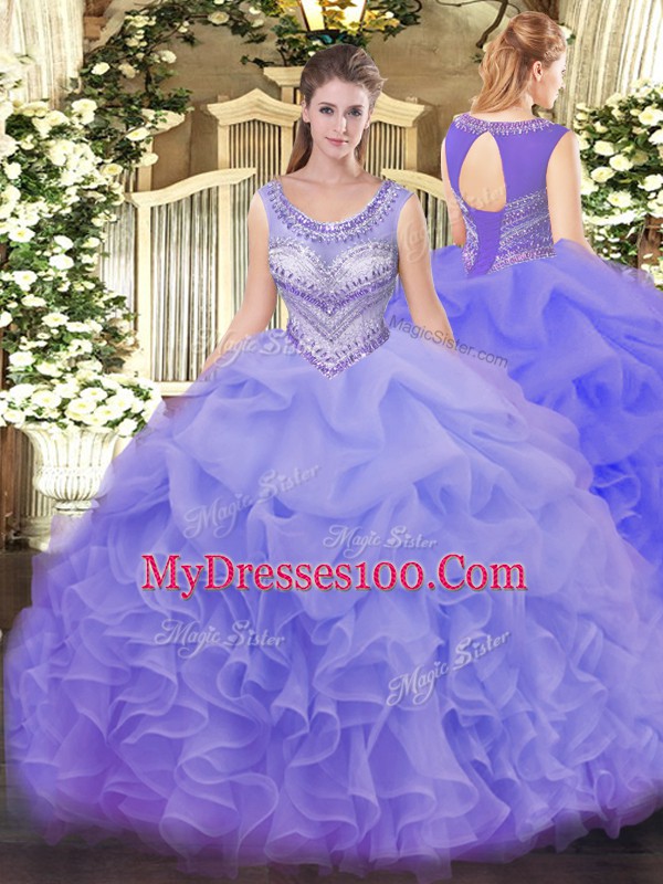 Floor Length Ball Gowns Sleeveless Lavender Quinceanera Gown Lace Up