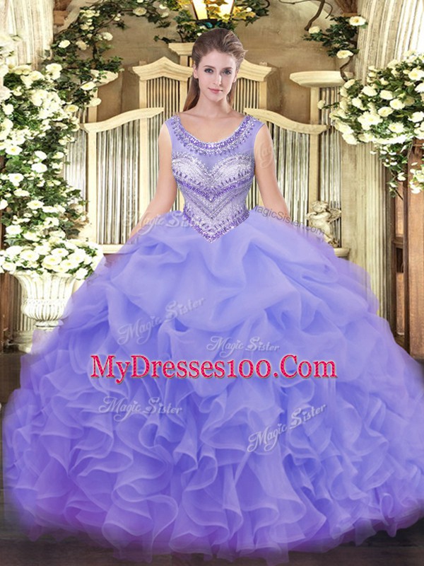 Floor Length Ball Gowns Sleeveless Lavender Quinceanera Gown Lace Up