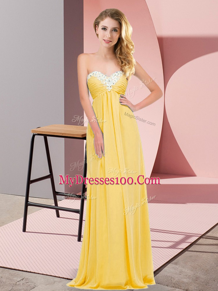 Gold Sleeveless Chiffon Lace Up Prom Gown for Prom and Party