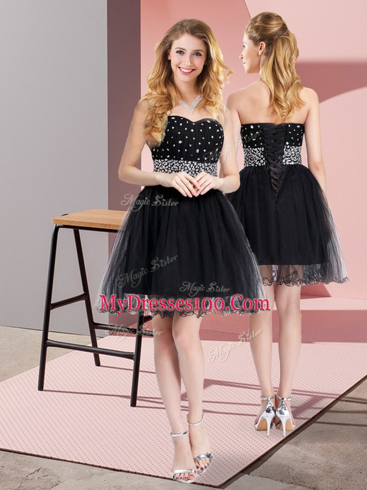 Black Sweetheart Neckline Beading Prom Evening Gown Sleeveless Lace Up