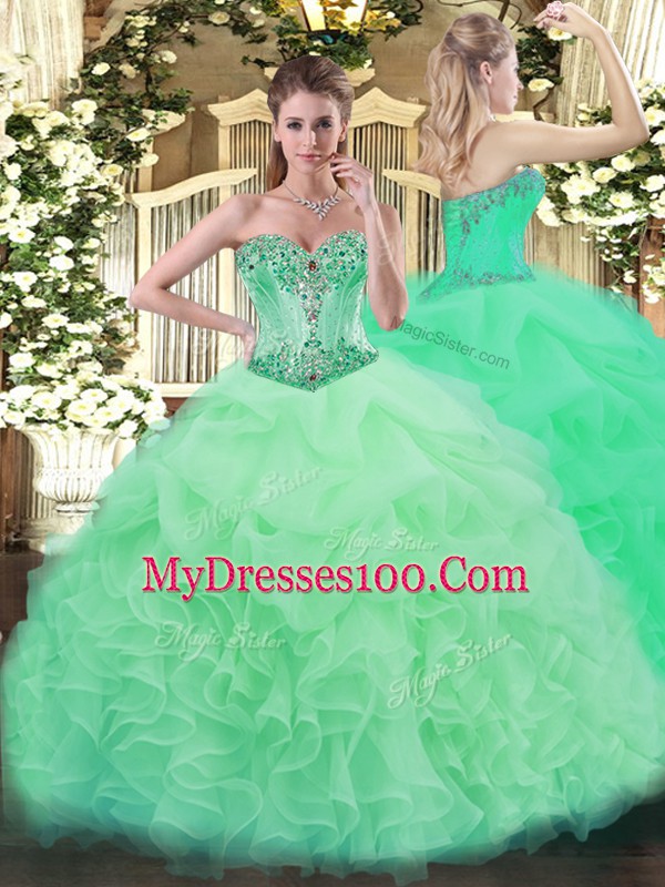 Dazzling Sweetheart Sleeveless Organza Quinceanera Dress Beading and Ruffles and Pick Ups Lace Up