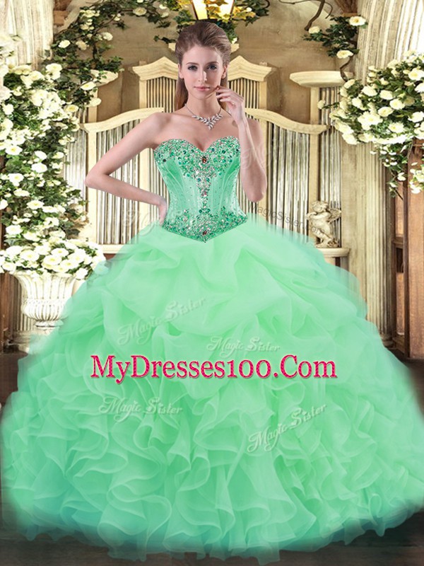 Dazzling Sweetheart Sleeveless Organza Quinceanera Dress Beading and Ruffles and Pick Ups Lace Up