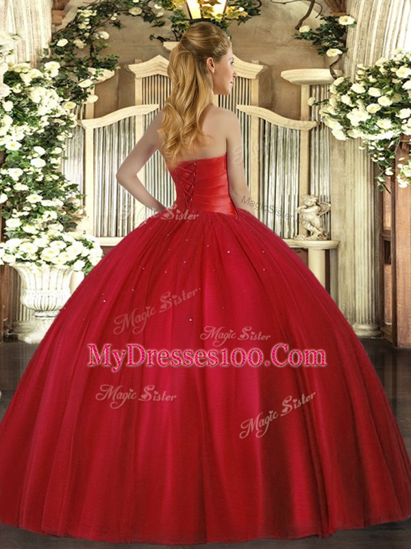 Cheap Sleeveless Floor Length Ruching Lace Up Quinceanera Gown with Fuchsia