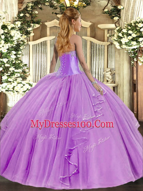 Blue Sweetheart Lace Up Beading and Ruffles Quinceanera Dresses Sleeveless