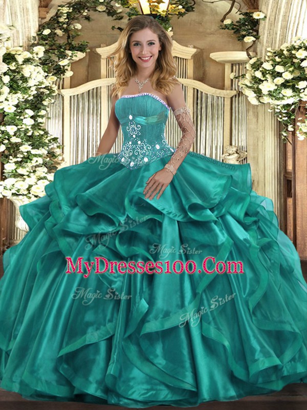 Sleeveless Beading and Ruffles Lace Up Vestidos de Quinceanera