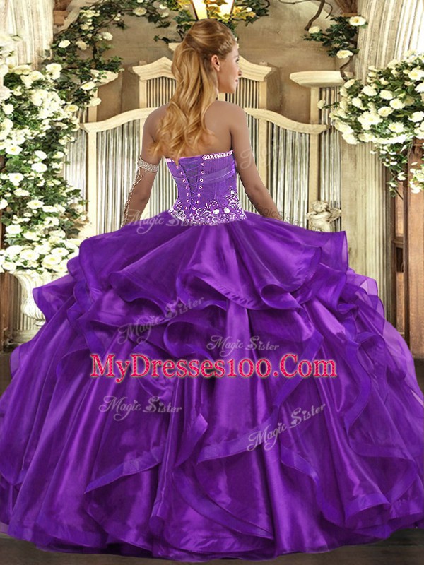 Sleeveless Beading and Ruffles Lace Up Vestidos de Quinceanera