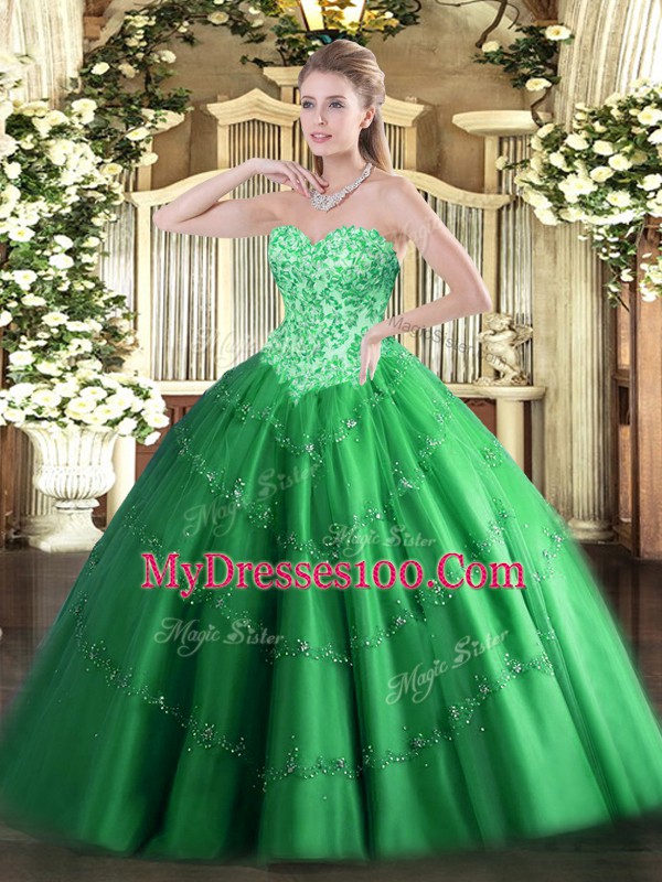 Floor Length Green Quinceanera Gowns Sweetheart Sleeveless Lace Up