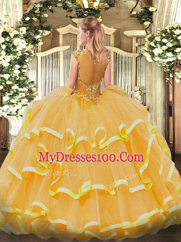 Decent Cap Sleeves Beading and Ruffled Layers Zipper 15th Birthday Dress