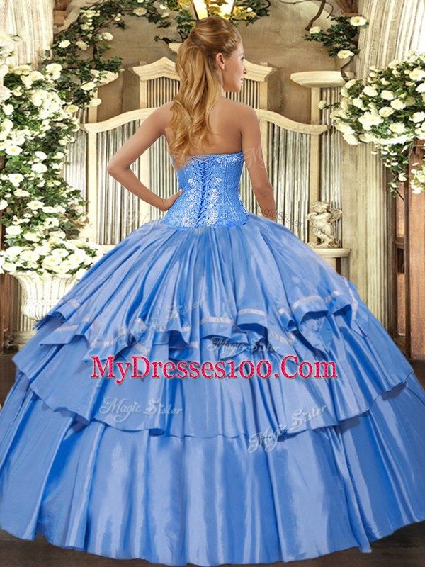 Simple Organza and Taffeta Sweetheart Sleeveless Lace Up Beading and Ruffled Layers Quinceanera Dress in Lilac