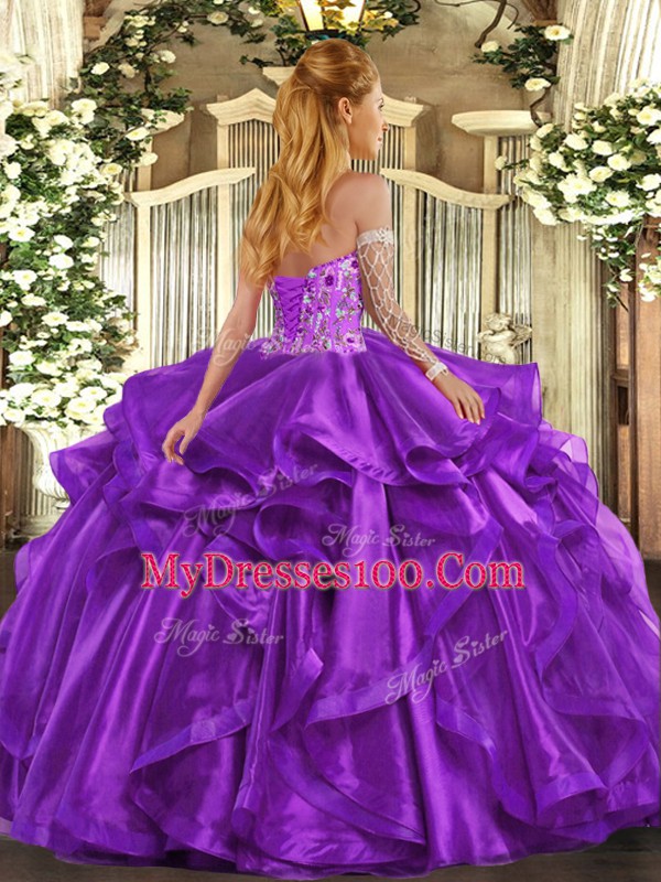 Fine Ball Gowns Quinceanera Gowns Eggplant Purple Sweetheart Organza Sleeveless Floor Length Lace Up