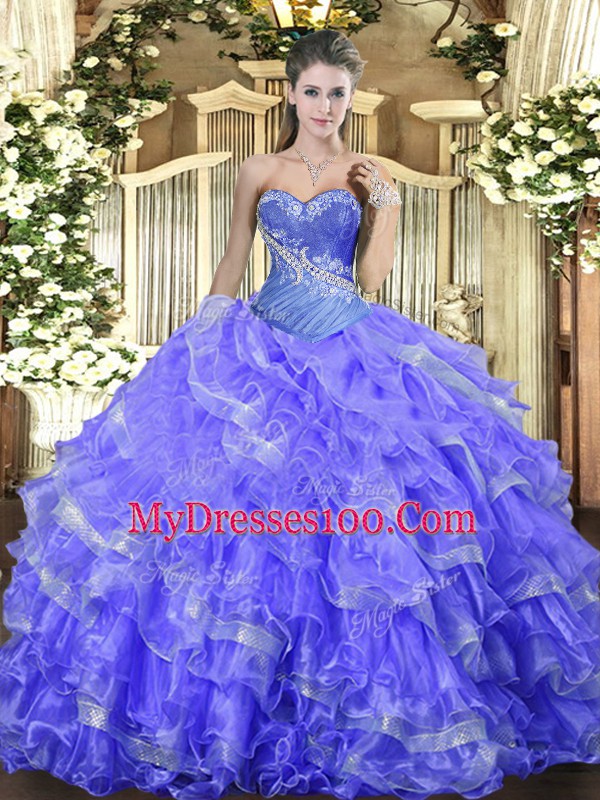 Best Floor Length Blue Quinceanera Dress Sweetheart Sleeveless Lace Up