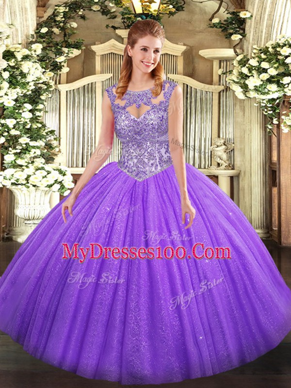 Admirable Lavender Sleeveless Beading Floor Length Quinceanera Dresses