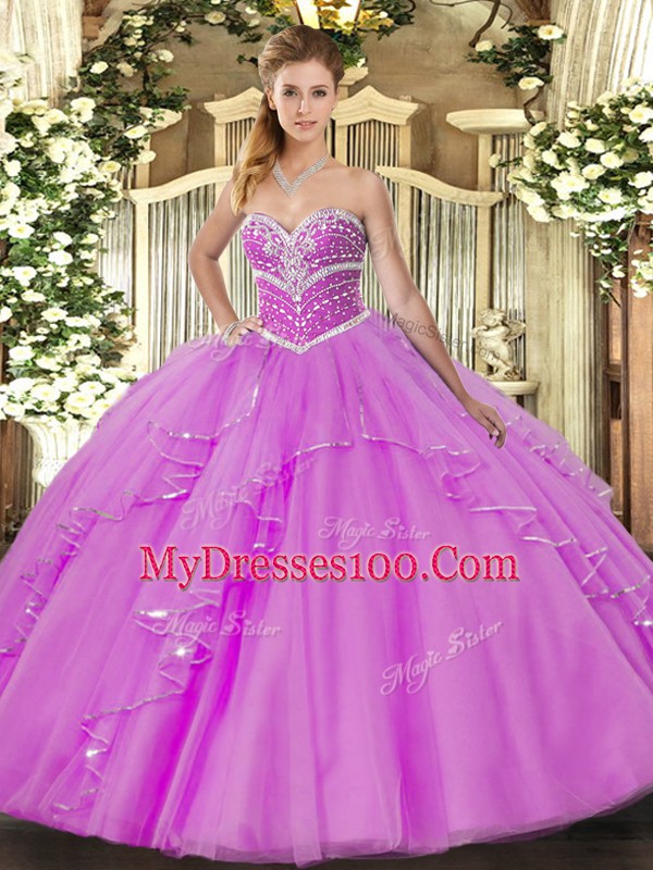 Sweetheart Sleeveless Lace Up 15 Quinceanera Dress Lilac Tulle