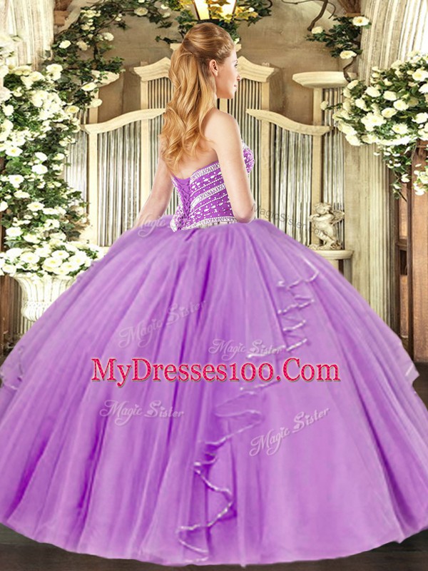 Sweetheart Sleeveless Lace Up 15 Quinceanera Dress Lilac Tulle