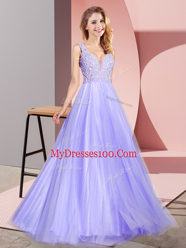 Pretty Tulle Sleeveless Floor Length Prom Gown and Lace
