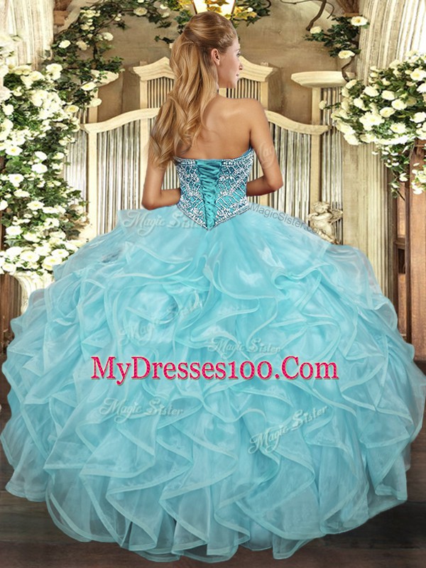 Lilac Sweetheart Lace Up Beading Sweet 16 Quinceanera Dress Sleeveless