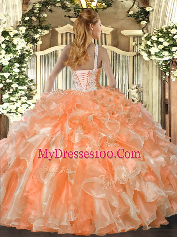 Modern Orange Red Sleeveless Organza Lace Up Sweet 16 Dresses for Military Ball and Sweet 16 and Quinceanera