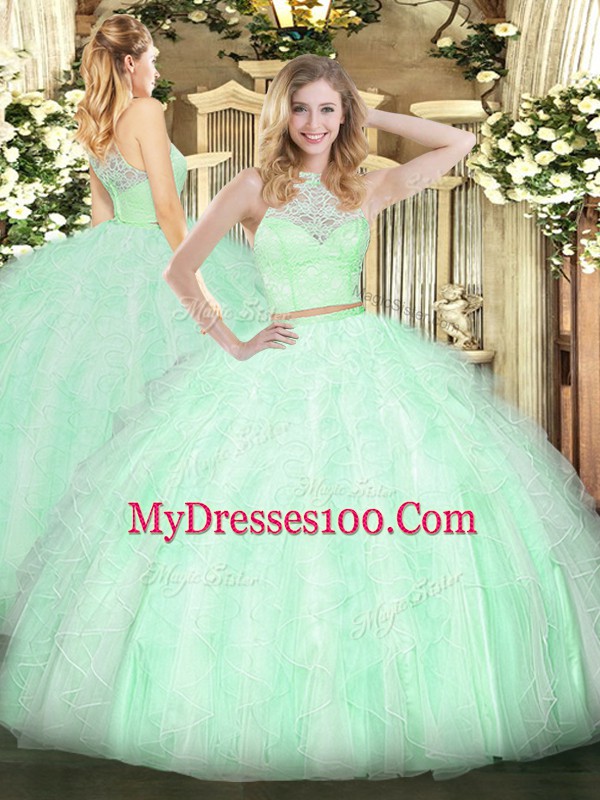 Scoop Sleeveless Zipper Sweet 16 Quinceanera Dress Apple Green Tulle