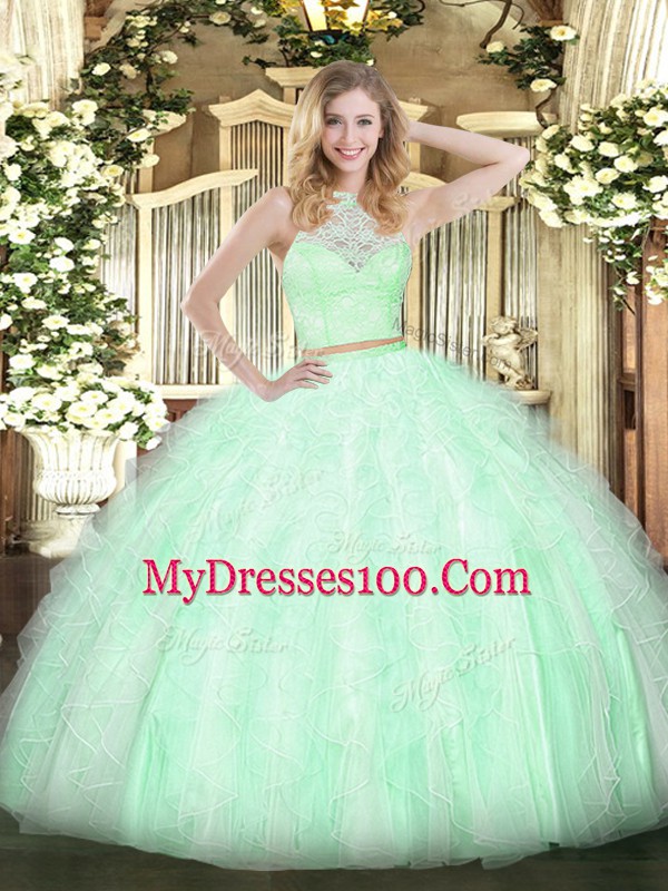 Scoop Sleeveless Zipper Sweet 16 Quinceanera Dress Apple Green Tulle