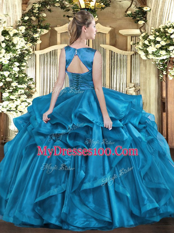 Ball Gowns 15th Birthday Dress Purple Scoop Organza Sleeveless Floor Length Lace Up